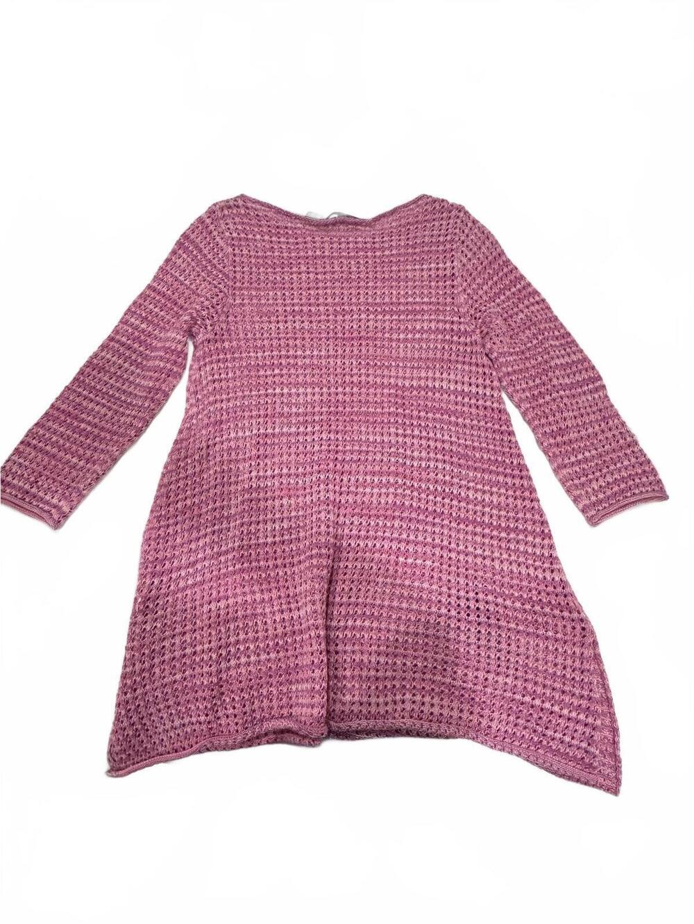 Jeanne Pierre Pink Purple Open Knit Crochet Tunic Sweater Medium 100% Cotton